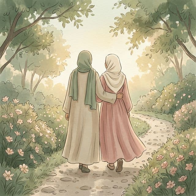 Muslim couple walking in garden